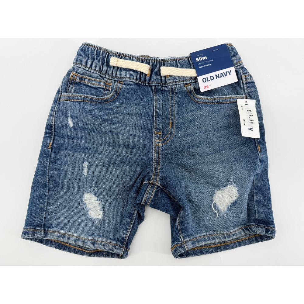 Old Navy Boys‎ Slim 360 Stretch Distressed Denim Shorts Medium Wash XS 5 NEW